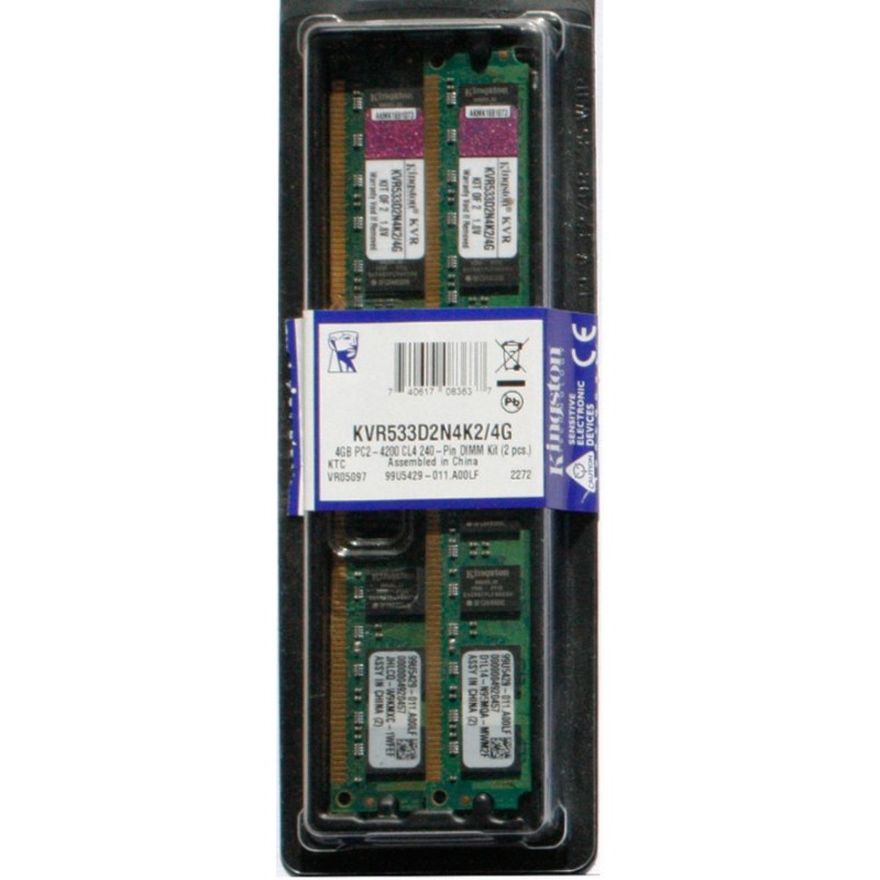 Kingston 4GB (2GB x2) DDR2 PC2-4200 533MHz Desktop Memory Ram KVR533D2N4K2/4G