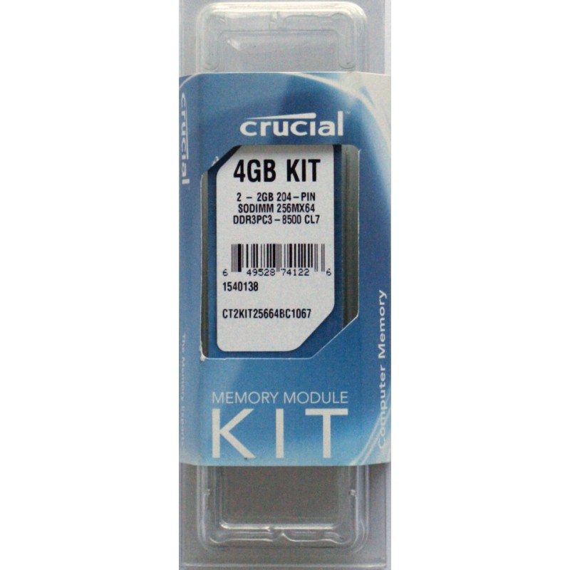 New CRUCIAL 4GB (2x2GB) DDR3 PC3-8500 1066 LAPTOP Memory Ram CT2KIT25664BC1067