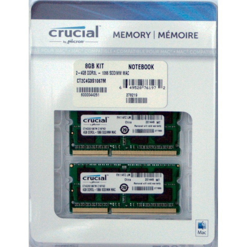 New CRUCIAL 8GB 4GBx2 DDR3 PC3-8500 1066 LAPTOP Memory Ram Mac, Mini, iMac, MacBook