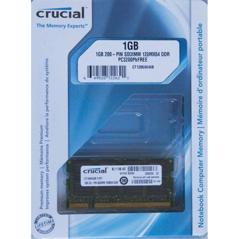 Crucial 1GB PC3200 DDR 400mhz Notebook Memory